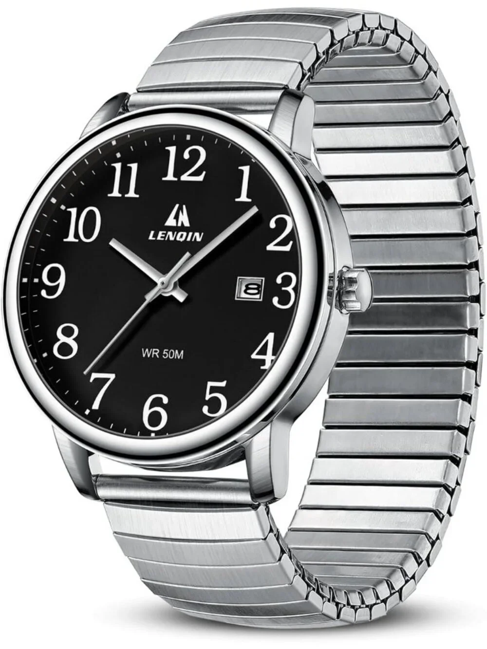 Men's Silver And Black Analog Stainless Steel Easy Reader Waterproof Wrist Watch